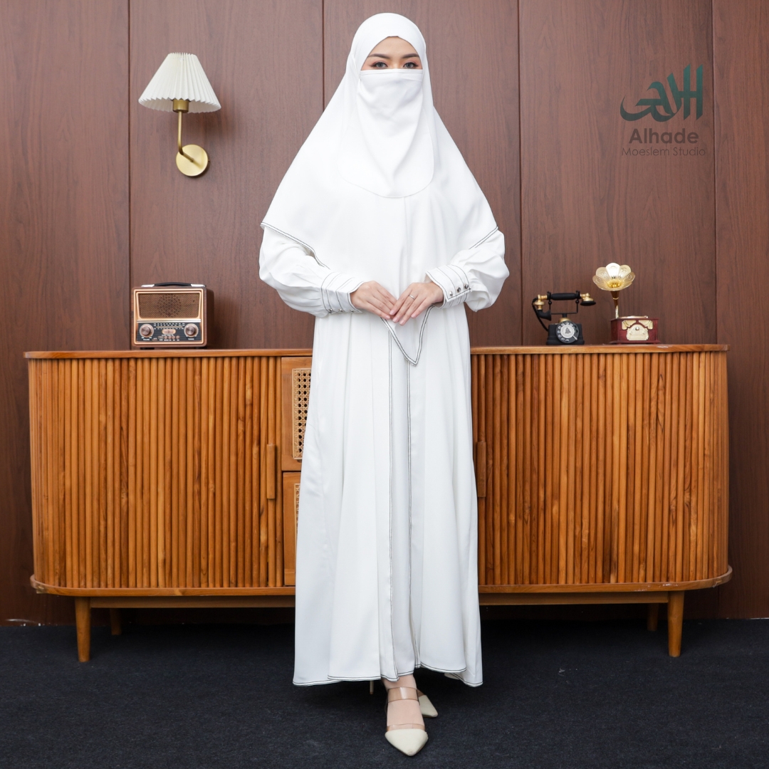Abaya Set Hijab + Niqab Warna Putih
